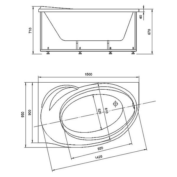 Акриловая ванна Акватек Бетта 150х95, левая, цвет белый