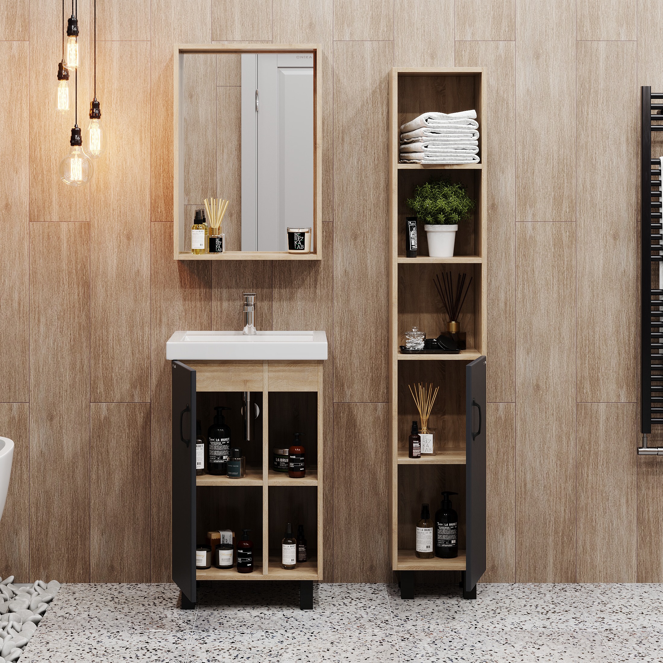 Мебель для ванной Оника Тимбер 50, напольная, цвет серый матовый / дуб сонома - фото 1