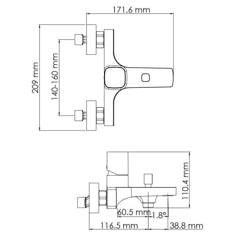 Смеситель WasserKRAFT Naab 8601 для ванны с душем, цвет хром