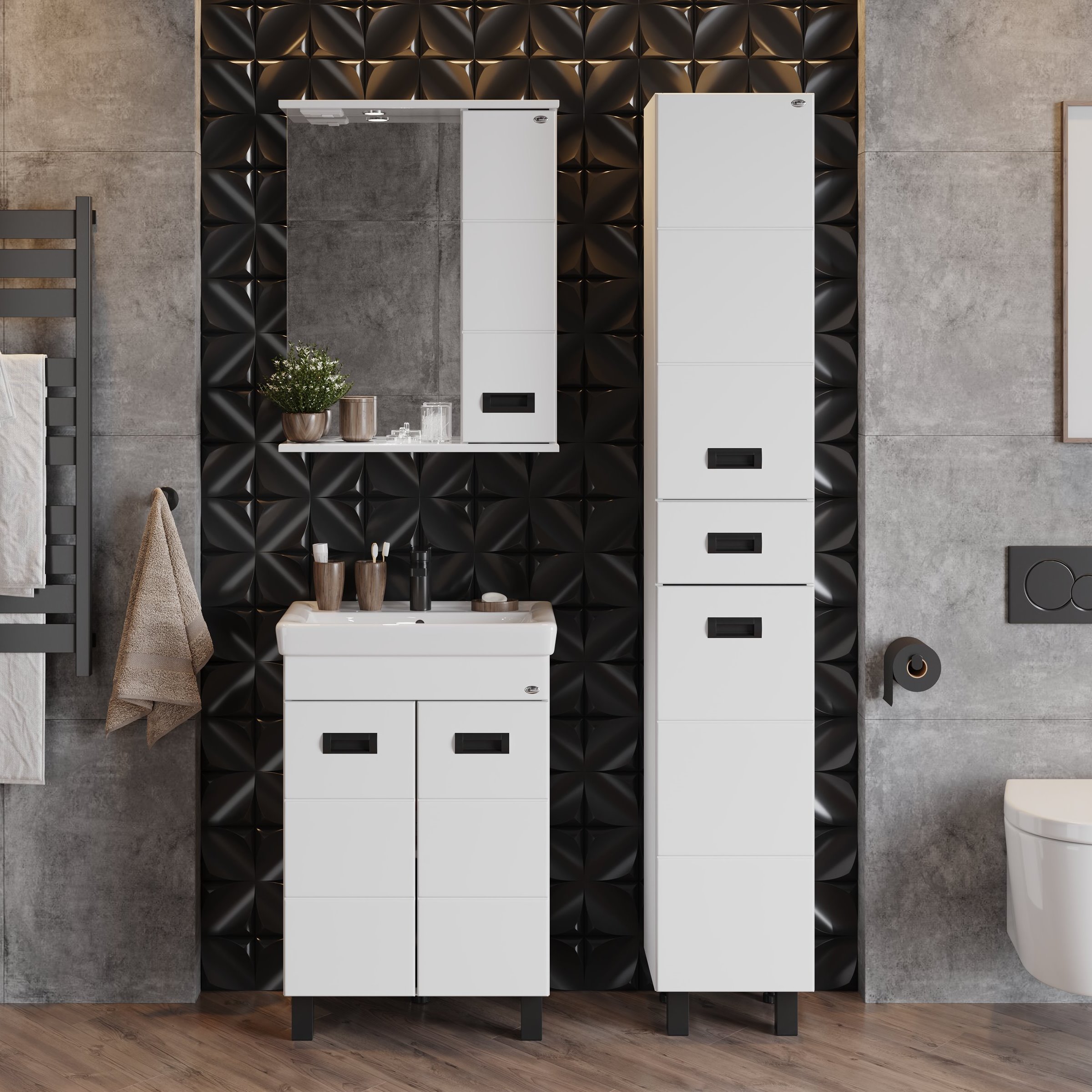 Мебель для ванной Оника Балтика-Квадро Black 55, цвет белый / черный