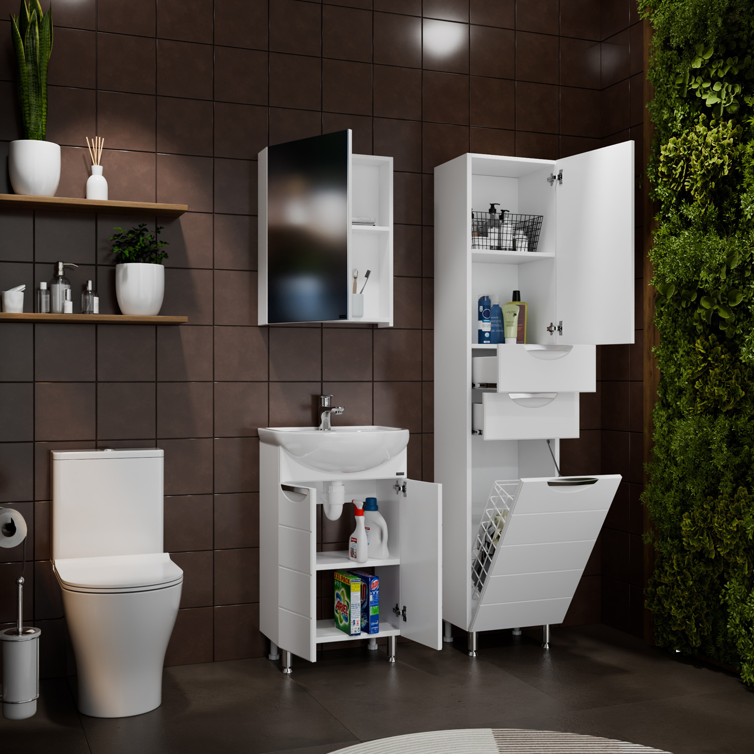 Шкаф-пенал Санта Родос 40, с бельевой корзиной, цвет белый - фото 1