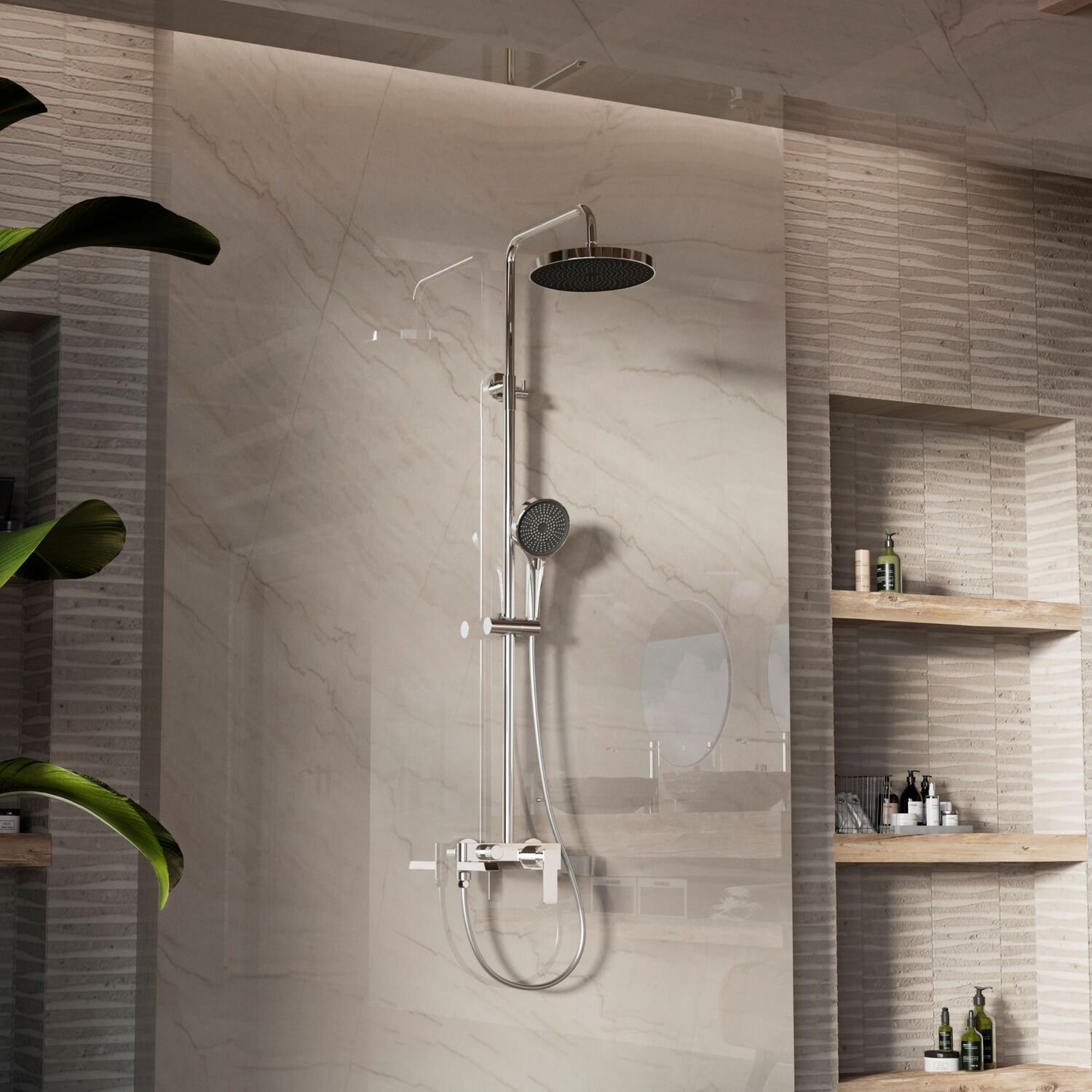 Душевая стойка Vincea VSFS-413CH, с верхним душем, смесителем, цвет хром - фото 1