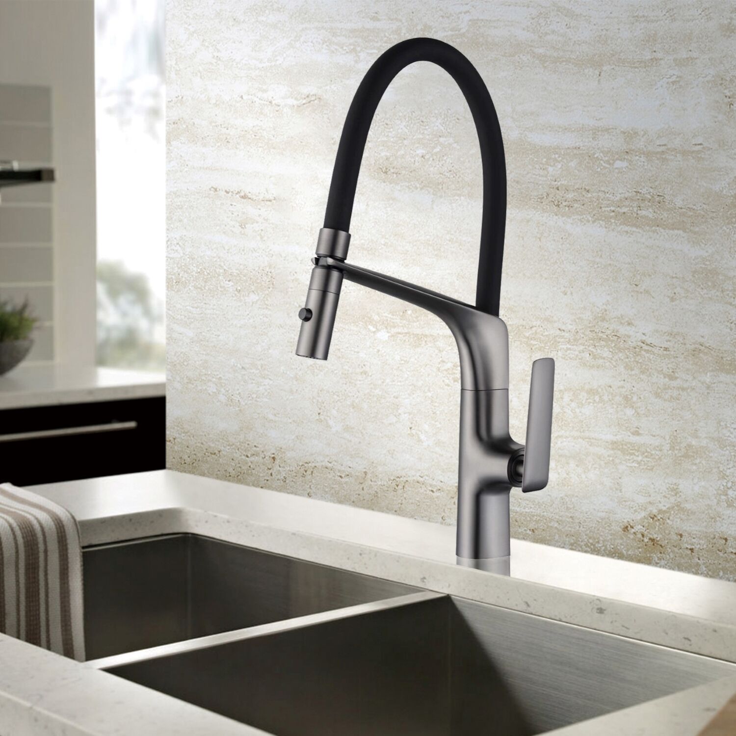 Смеситель Vincea VKF-115GM для кухни, с гибким изливом, цвет вороненая сталь - фото 1