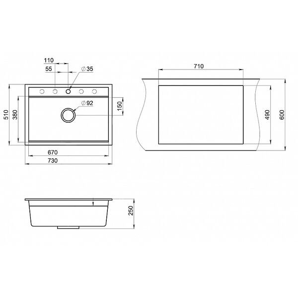 Кухонная мойка Granula Kitchen Space KS-7301 SV 73x51, с дозатором для жидкого мыла, сушилкой, цвет шварц - фото 1