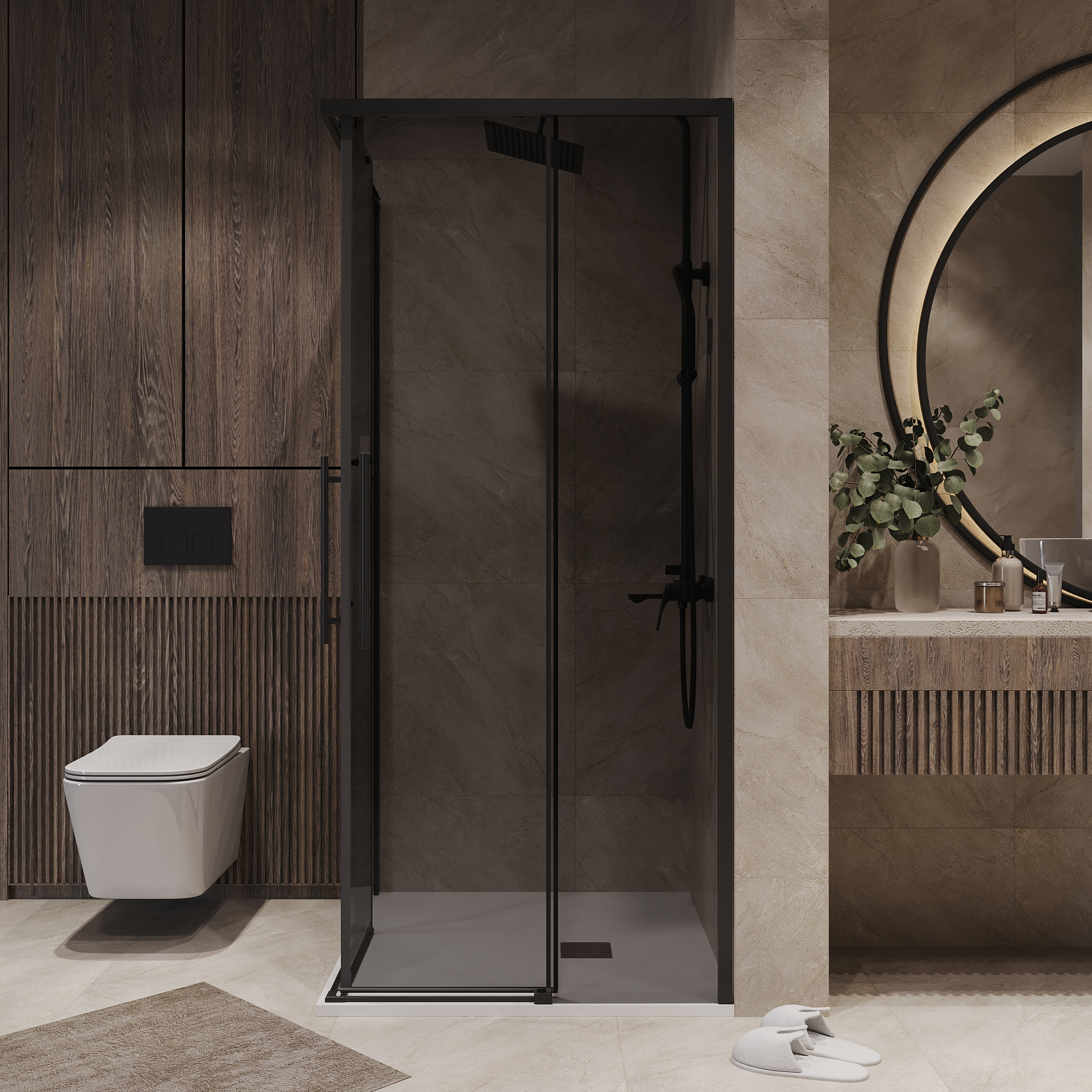 Душевой уголок Niagara Nova NG-2828-34 Black 80x80, стекло тонированное, профиль черный матовый - фото 1