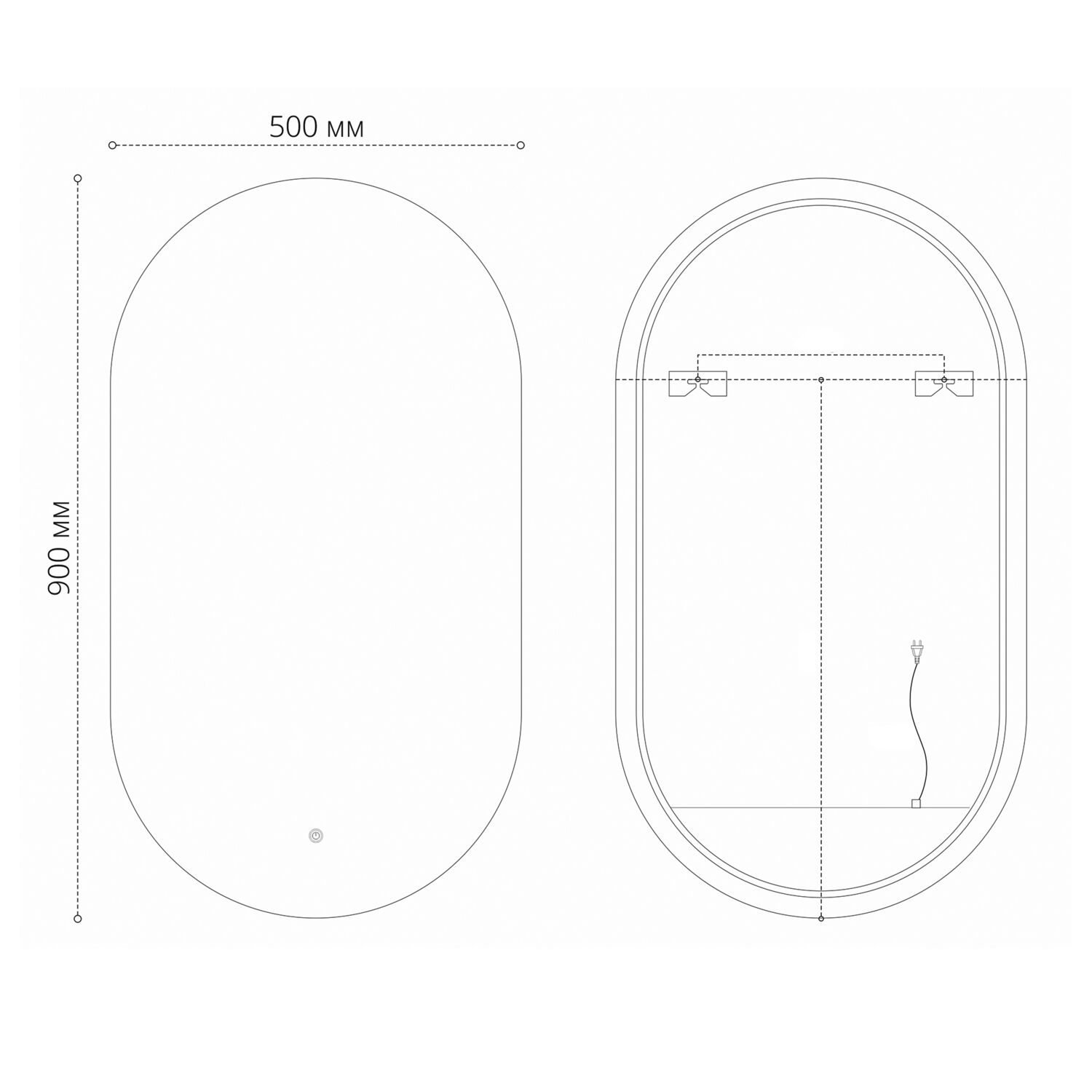 Зеркало Grossman Nero Black 50x90, с подсветкой, с сенсорным выключателем - фото 1