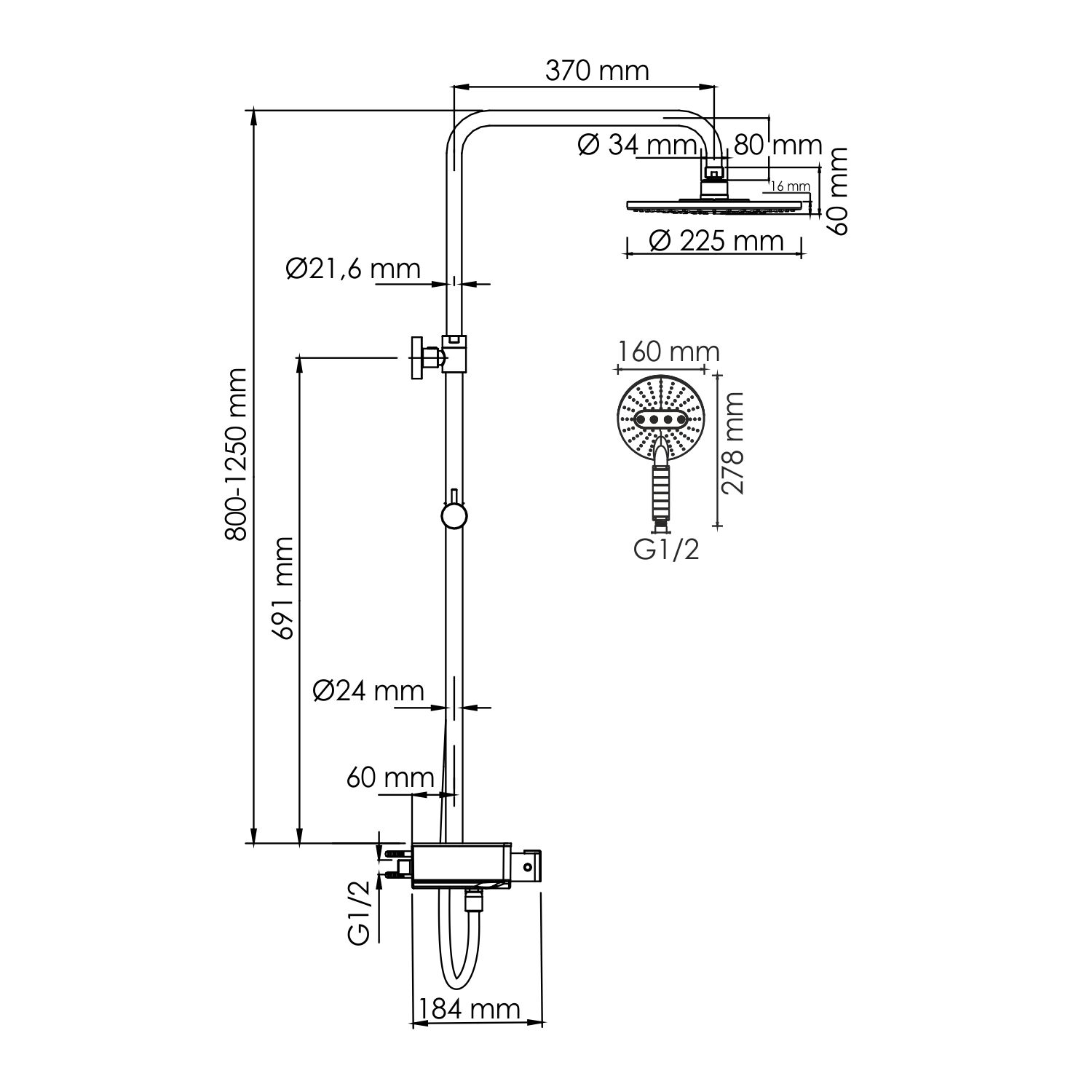 Душевая стойка WasserKRAFT A113.067.059.CH Thermo, с верхним душем, термостатическим смесителем, цвет хром / белый - фото 1