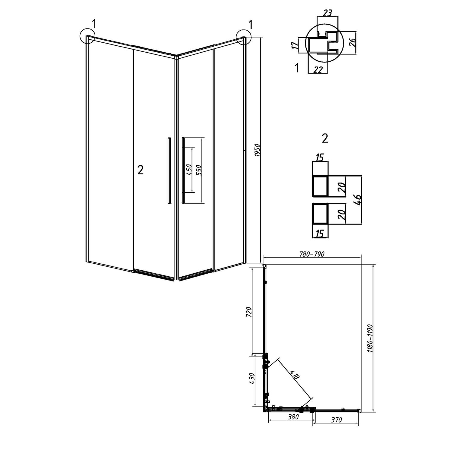 Душевой уголок Grossman Galaxy 120х80, стекло прозрачное, профиль золото сатин - фото 1