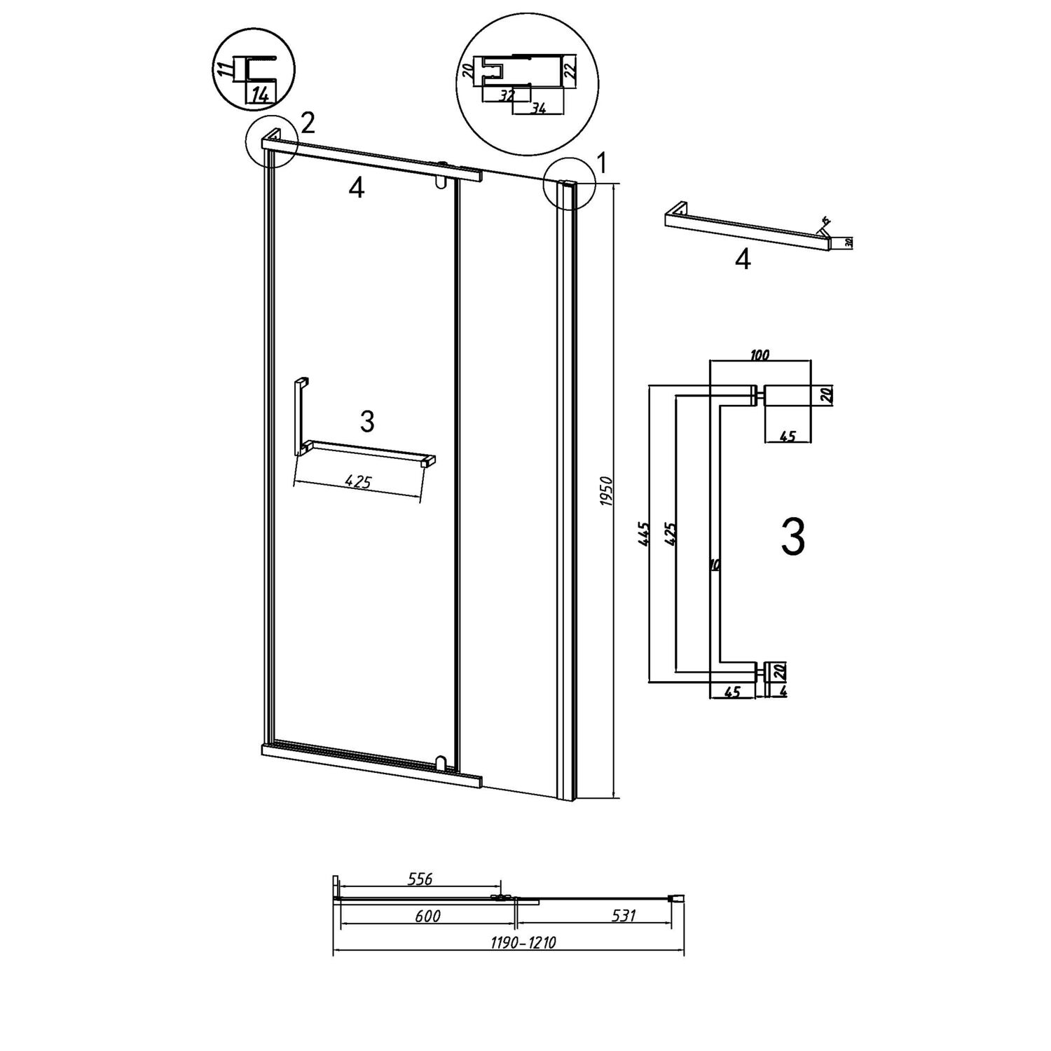 Душевая дверь Grossman Pragma 100.K33.03.120.21.00 120х195, стекло прозрачное, профиль черный матовый - фото 1
