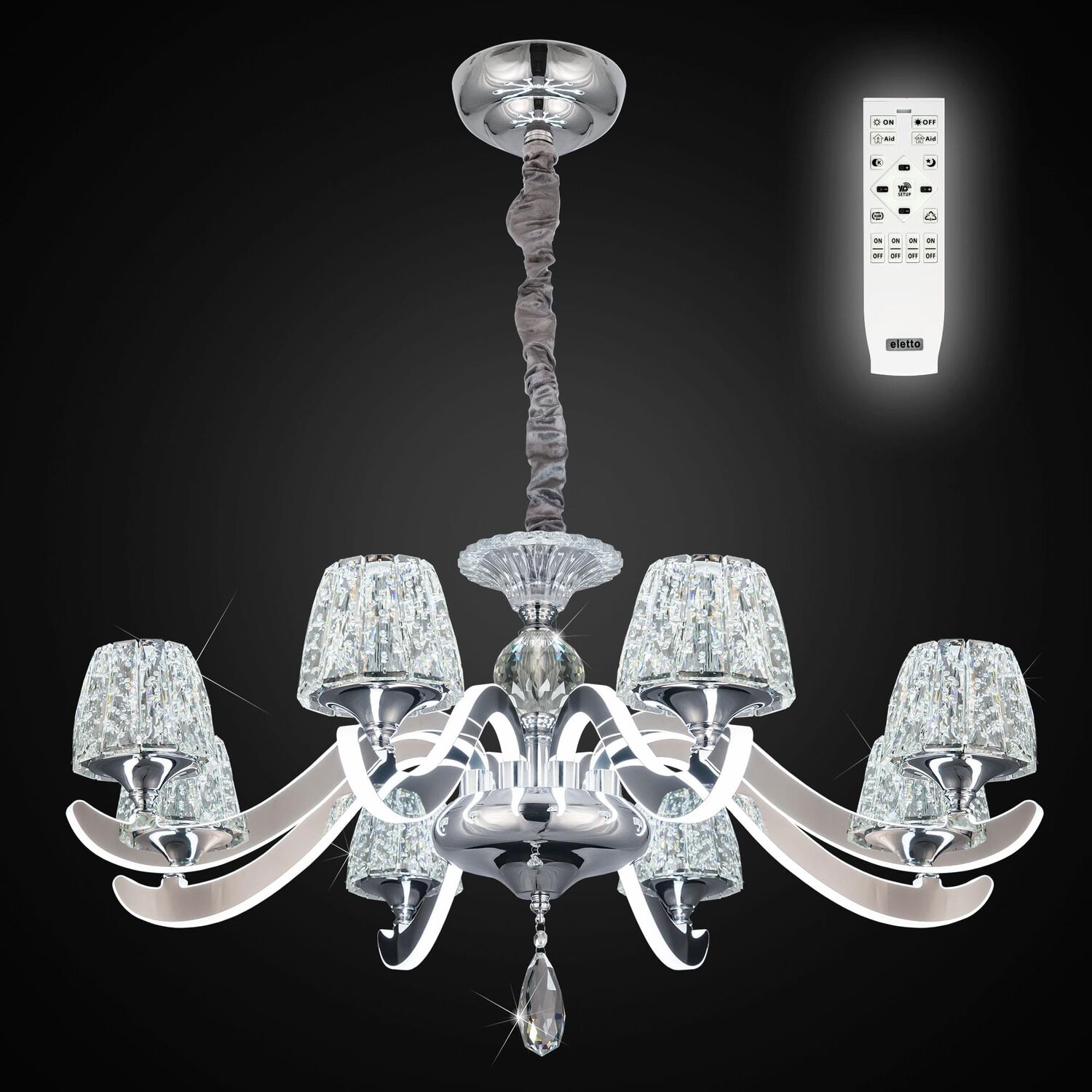 Подвесная люстра Citilux Montserrat EL338P08, арматура хром, плафоны акрил белый