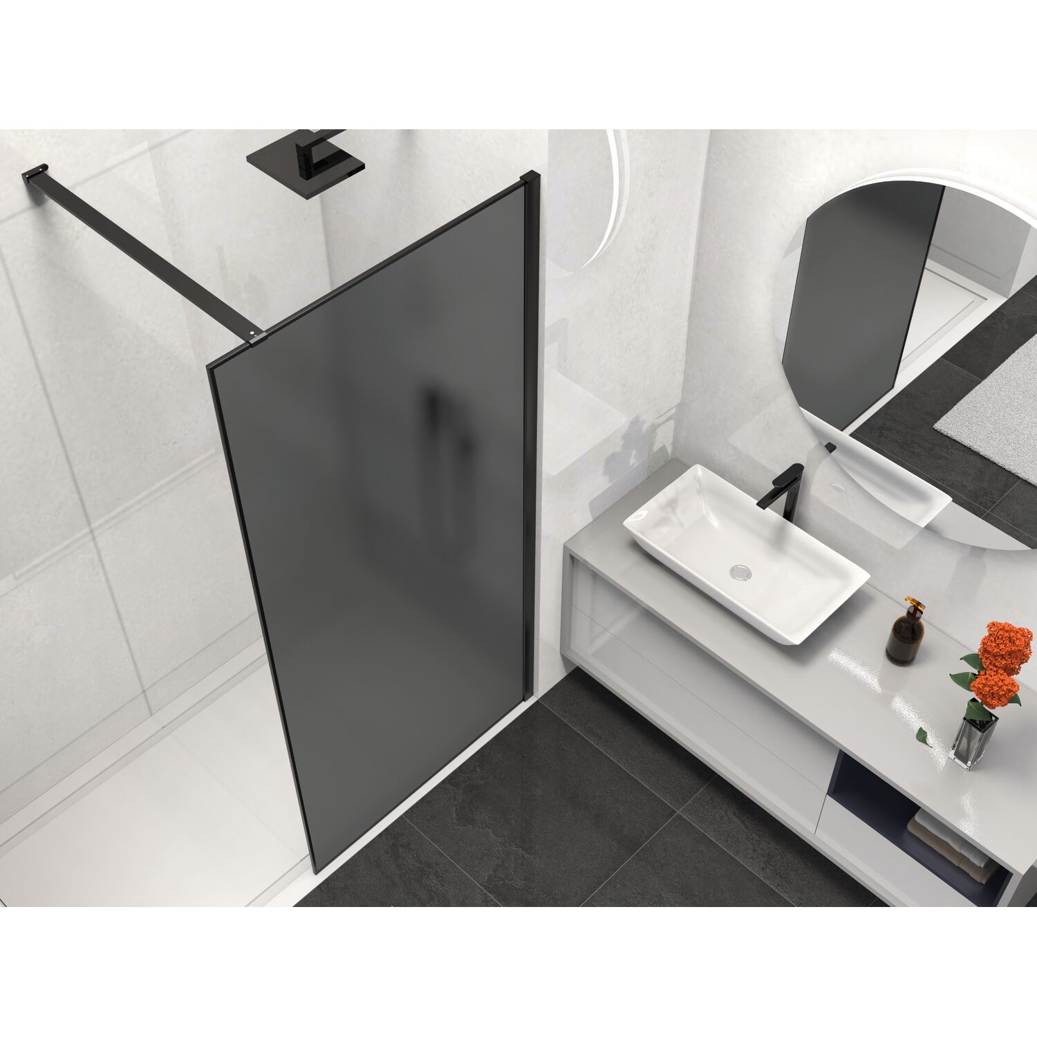 Душевая перегородка Vincea Walk-In VSW-1HS 100x200, стекло матовое тонированное, профиль черный - фото 1