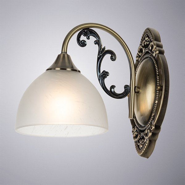 Бра Arte Lamp Spica A3037AP-1AB, арматура бронза, плафон стекло белое, 15х25 см - фото 1