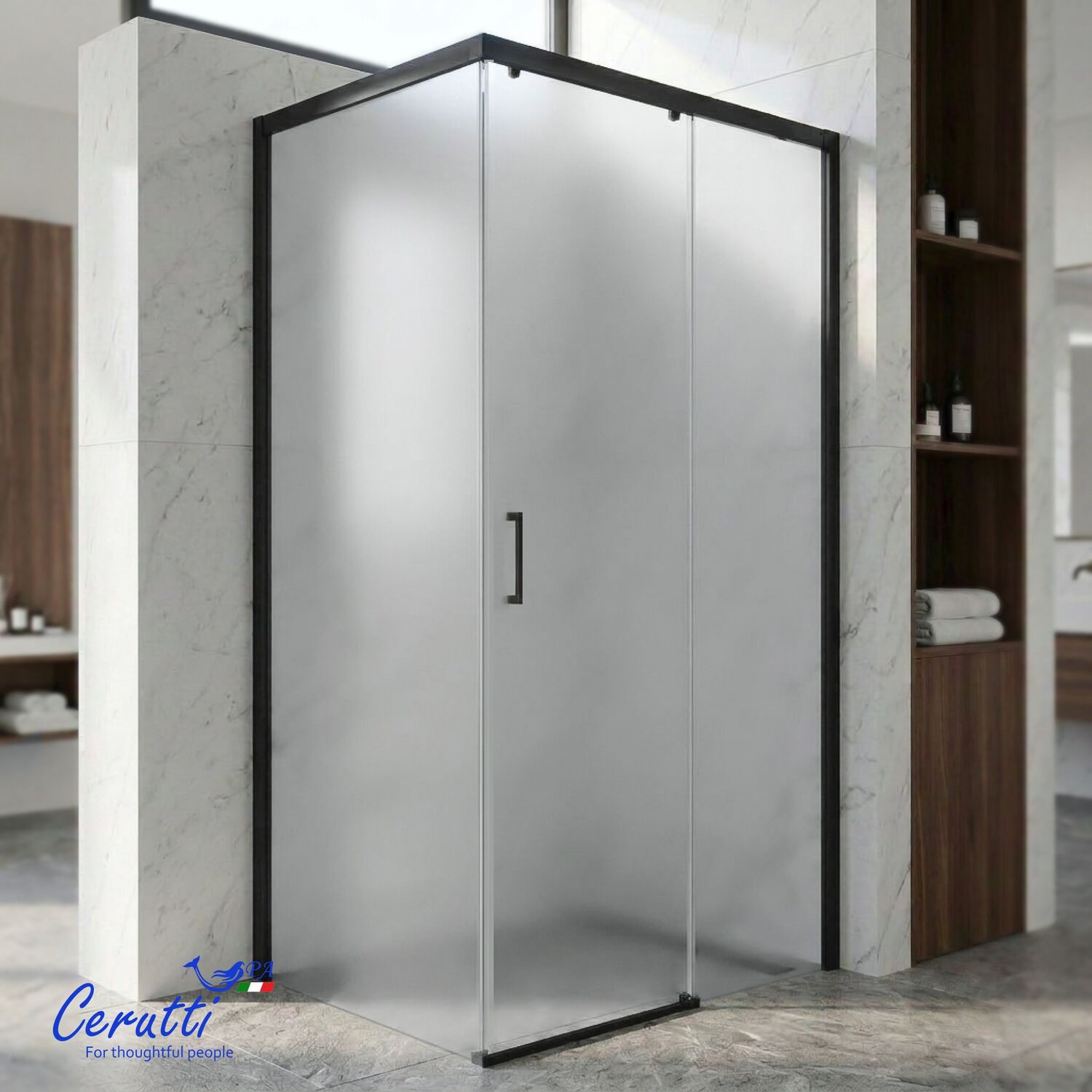 Душевой уголок Ceruttispa Vito 110BF R 108x78, стекло матовое, профиль черный матовый - фото 1