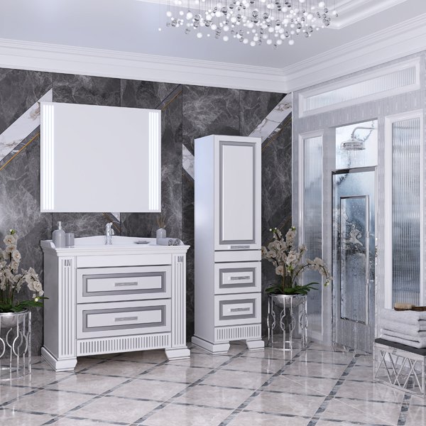 Мебель для ванной Опадирис Оникс 100, цвет белый с серебряной патиной