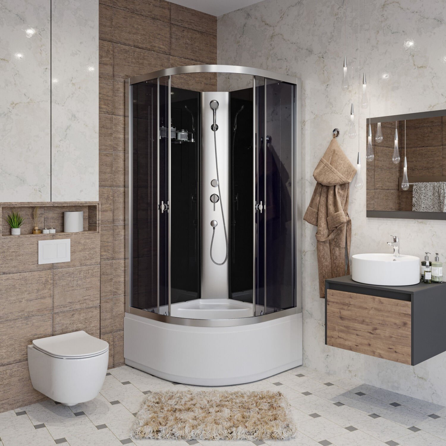 Душевая кабина Niagara Eco E80/40/TN/BK 80х80, стекло тонированное, профиль серебро, без крыши