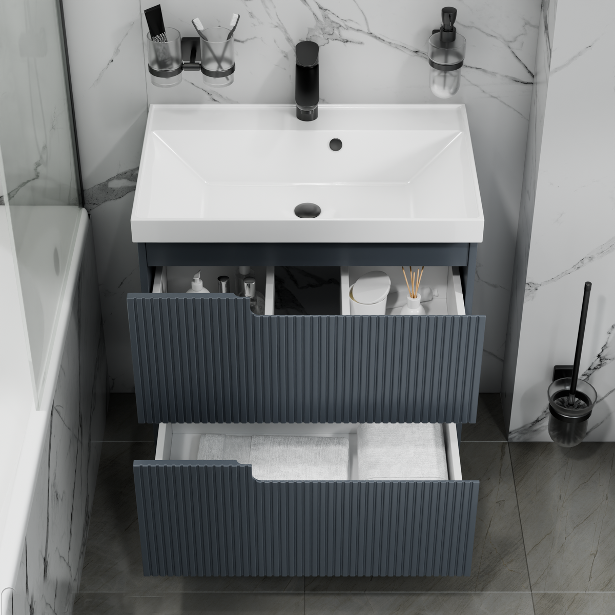 Тумба под раковину Санта Альтаир 70, напольная, 2 ящика, цвет графит матовый - фото 1