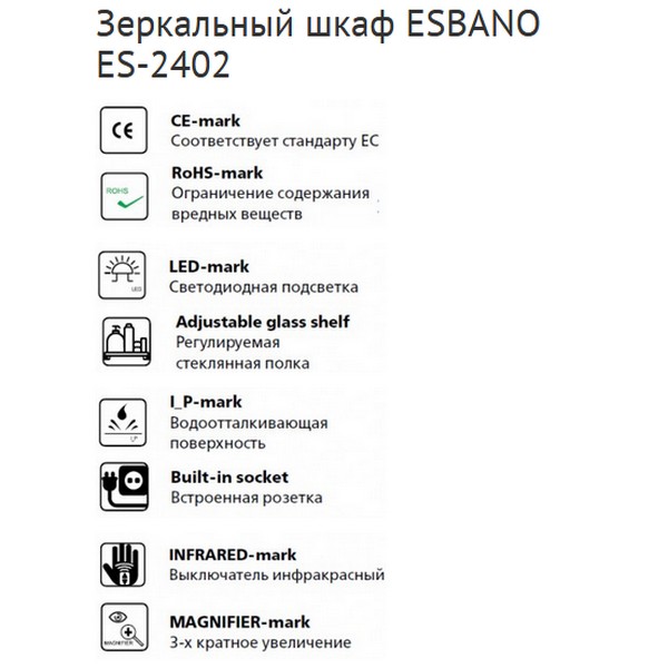 Шкаф-зеркало Esbano ES-2402 50x70, левый, с подсветкой, увеличением, розеткой, инфракрасным выключателем - фото 1