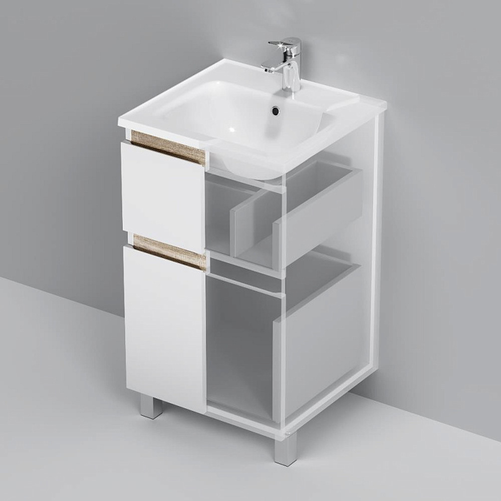 Тумба под раковину AM.PM X-Joy 50 напольная, цвет белый глянец/дерево - фото 1