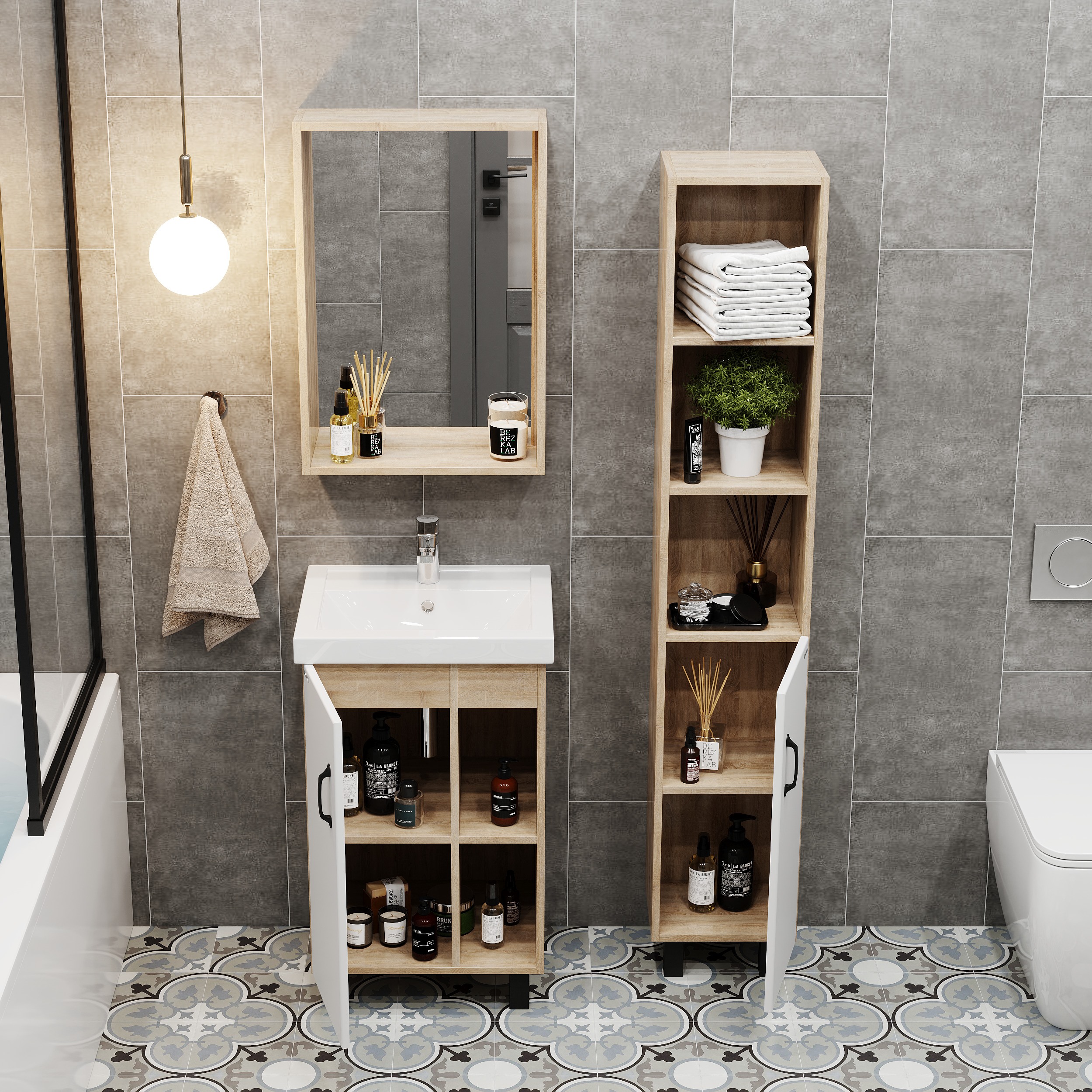 Мебель для ванной Оника Тимбер 50, напольная, цвет белый матовый / дуб сонома - фото 1