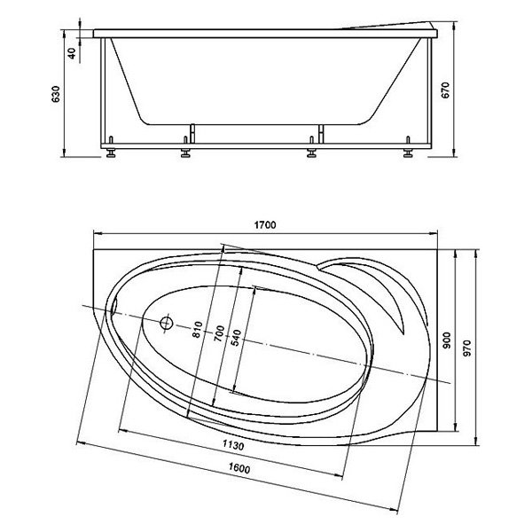 Акриловая ванна Акватек Бетта 170х97, правая, цвет белый