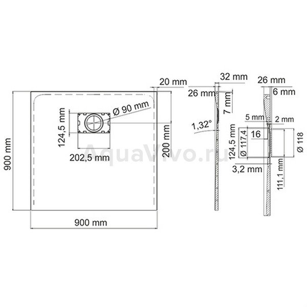 Поддон для душа WasserKRAFT Main 41T03 90x90, стеклопластик (SMC), цвет белый - фото 1