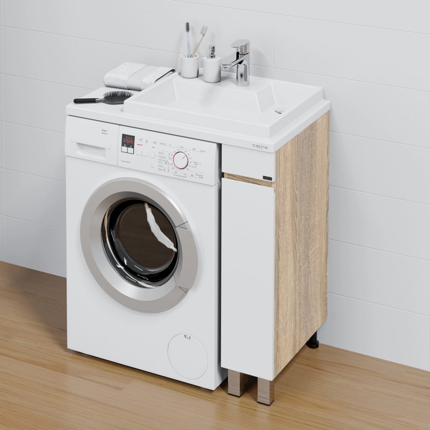 Тумба под раковину Санта Марс 19 напольная, цвет белый / янтарное дерево - фото 1