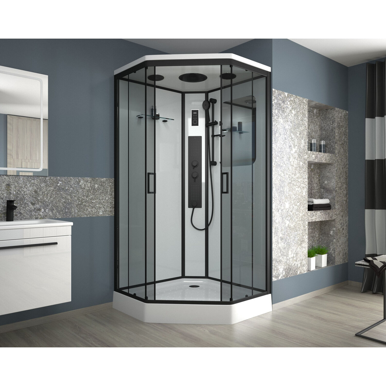 Душевая кабина Niagara Premium NG-6902-01GD Black 100х100, стекло тонированное, профиль черный матовый, с крышей, с гидромассажем