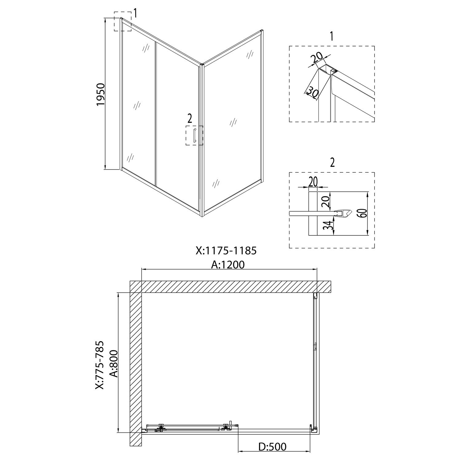 Душевой уголок Niagara Nova NG-6812-08 BLACK 120x80, с поддоном, стекло прозрачное, профиль черный - фото 1