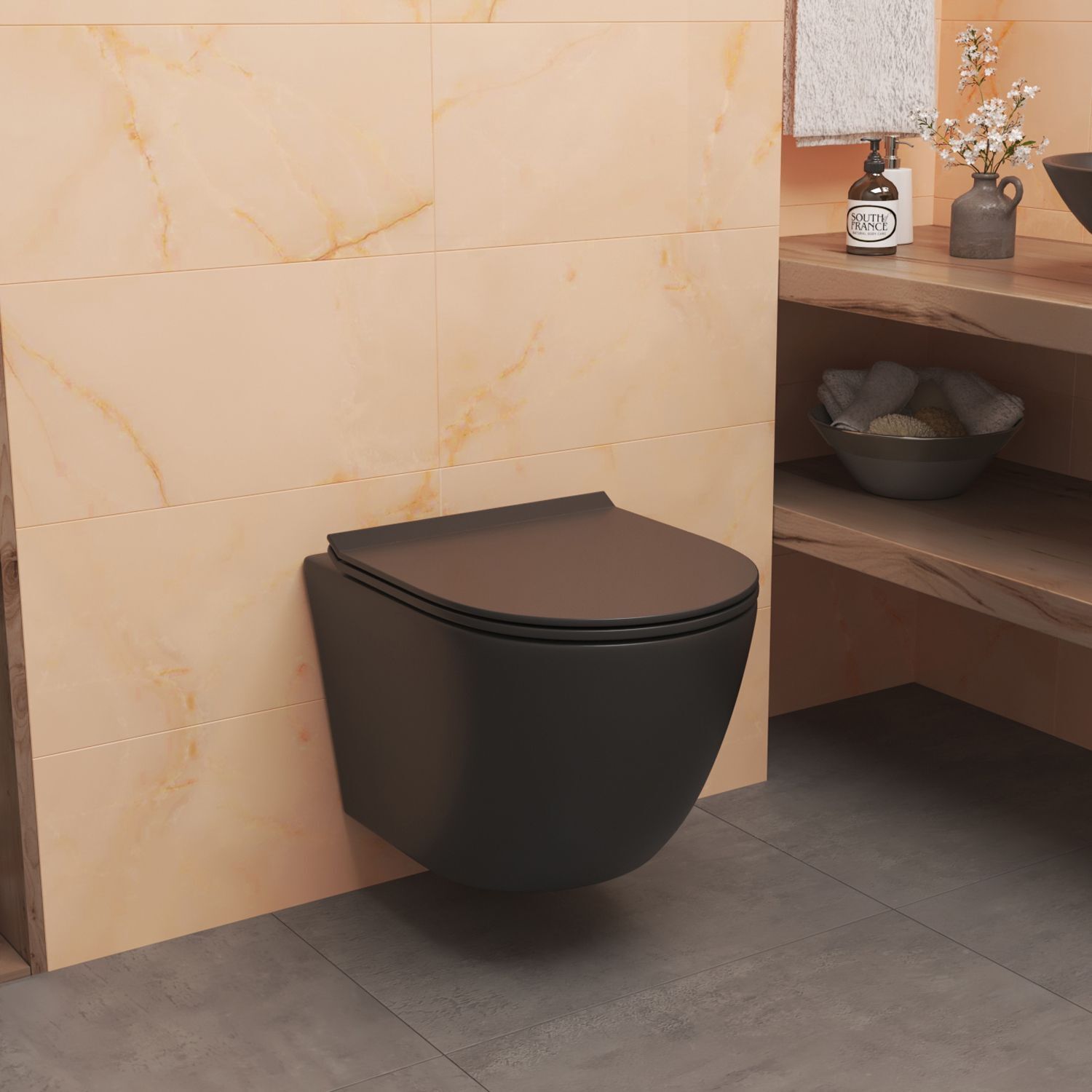 Комплект: Инсталляция Grohe 3 в 1 38811KF0 черная кнопка+Stella T JK1141020MB черный унитаз, смыв торнадо - фото 1