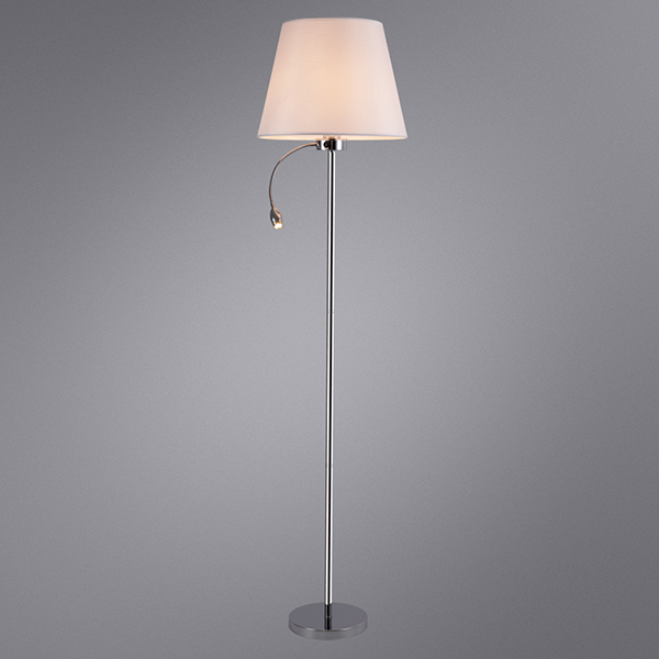Торшер Arte Lamp Elba A2581PN-2CC, арматура хром, плафон ткань белая, 38х38 см - фото 1