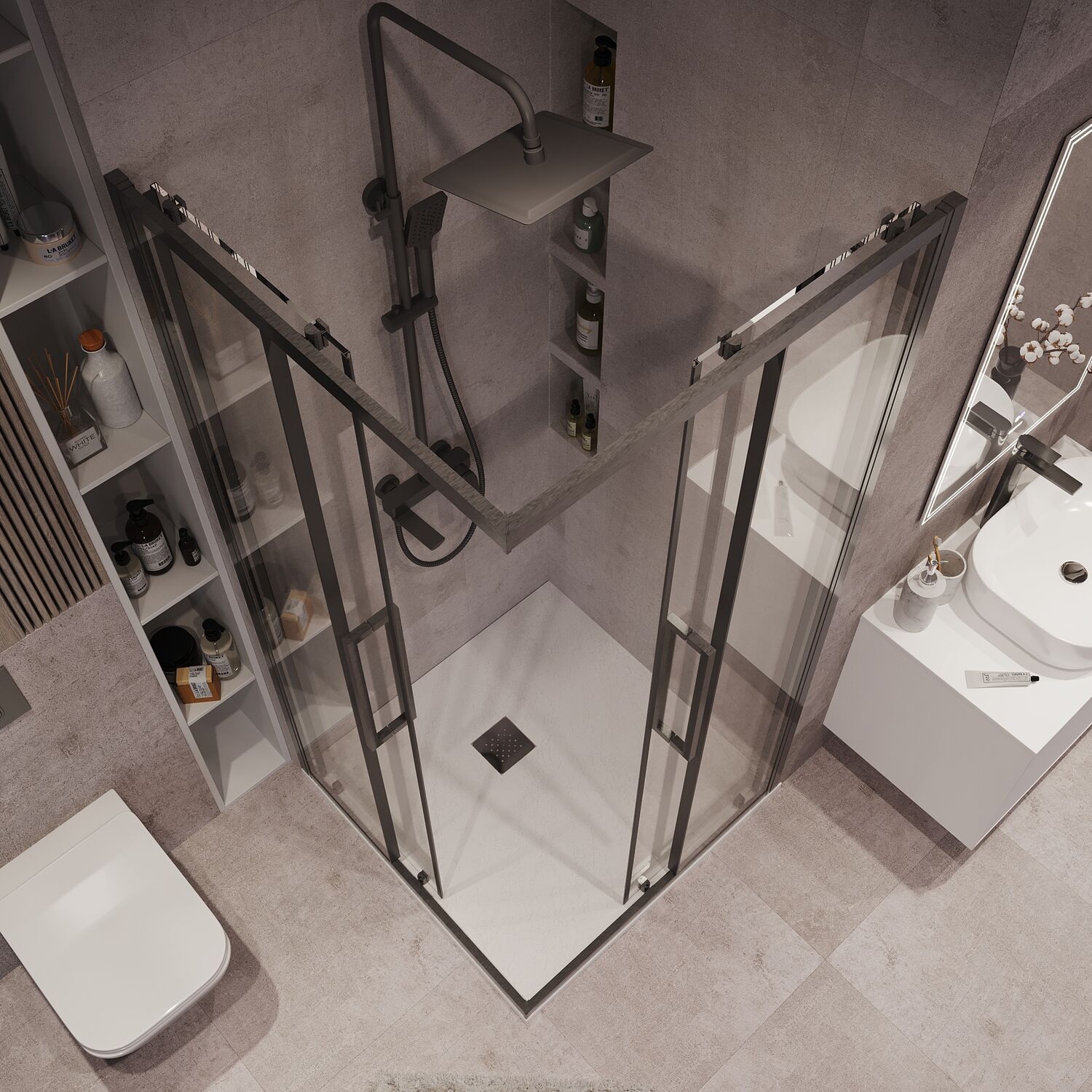 Душевой уголок Grossman Cosmo 300.K33.02.1010.42.00 100х100, стекло прозрачное, профиль графит сатин - фото 1