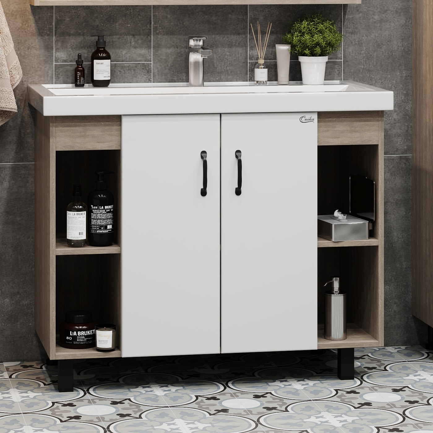 Мебель для ванной Оника Тимбер 100, цвет белый матовый / дуб сонома - фото 1