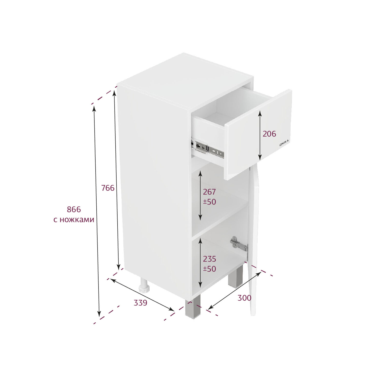 Тумба Оника Милтон 30, правая, цвет белый - фото 1