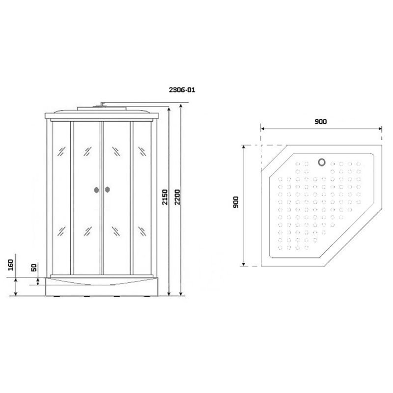 Душевая кабина Niagara Ultra NG-2306-01 90х90, стекло мозаика, профиль белый, с крышей - фото 1