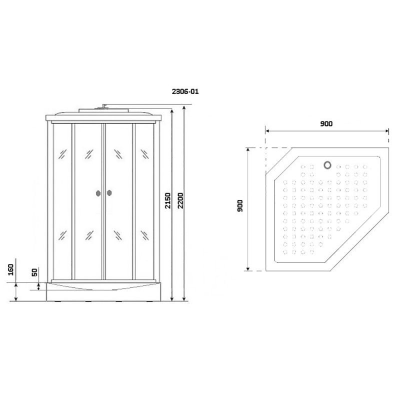 Душевая кабина Niagara Ultra NG-2306-01 90х90, стекло мозаика, профиль белый, с крышей