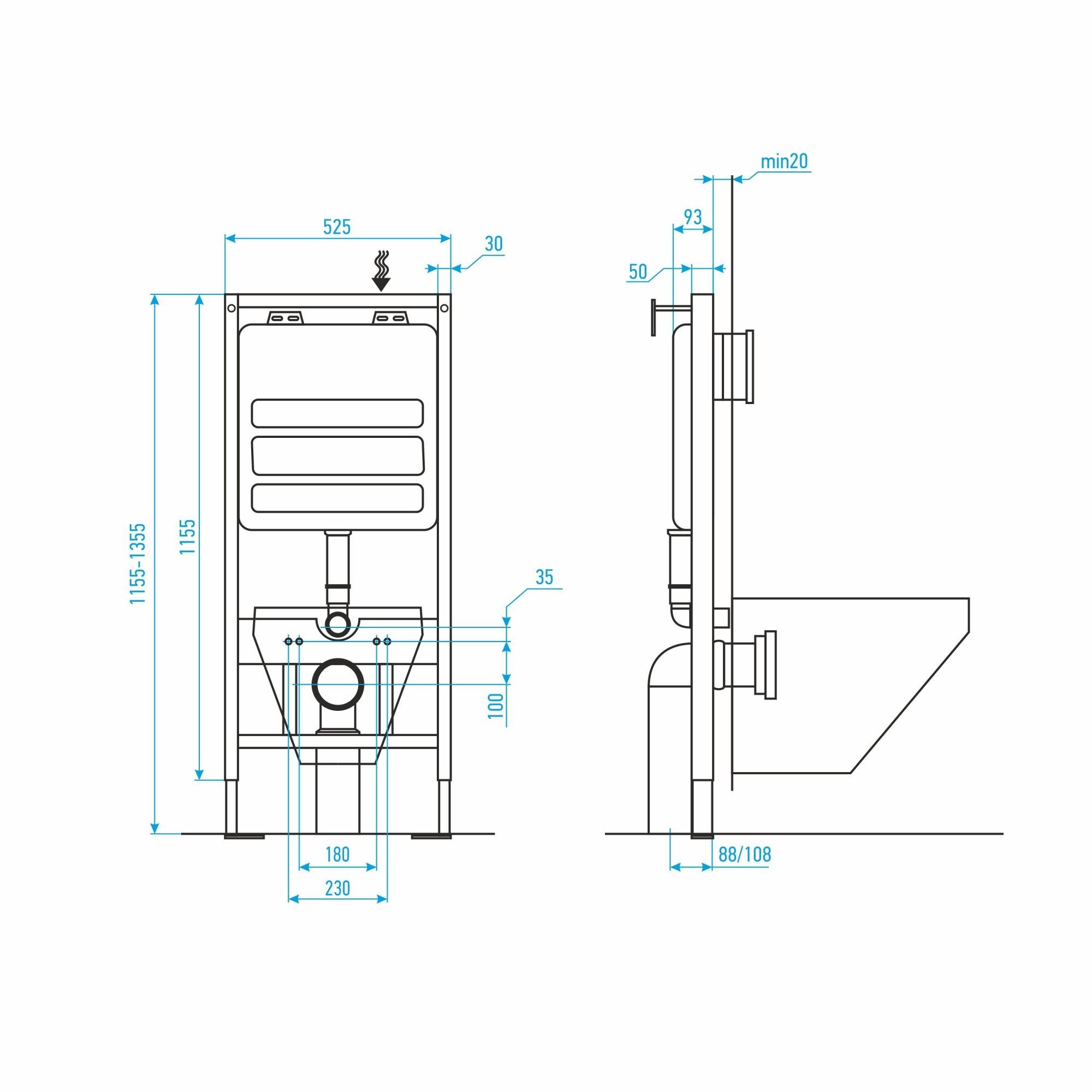 Комплект JOKI подвесного унитаза Stella JK1021007 белый + инсталляция JK01150 + кнопка Ventus JK701528CH хром глянец