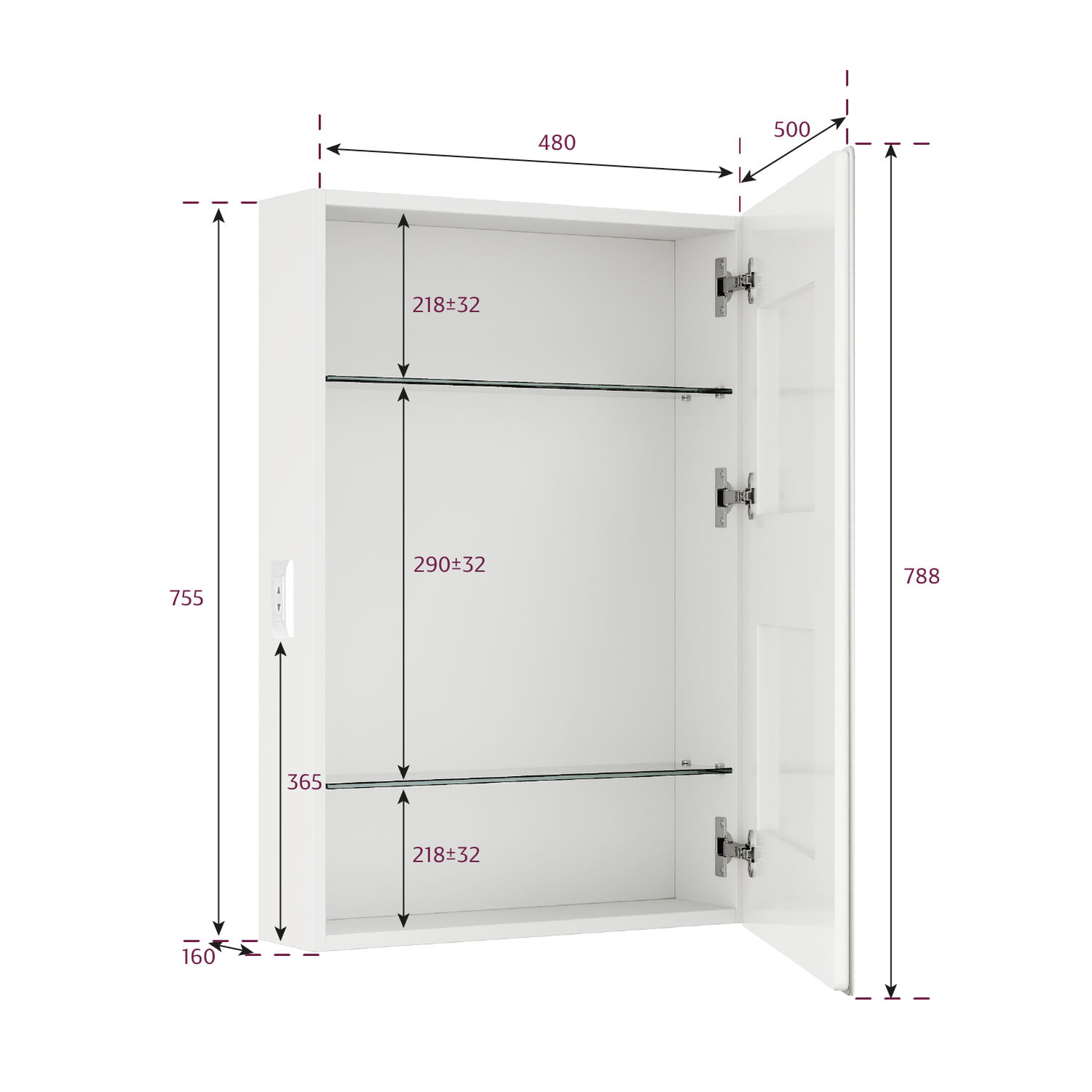 Шкаф-зеркало Оника Орби 50, с подсветкой и диммером, цвет белый - фото 1