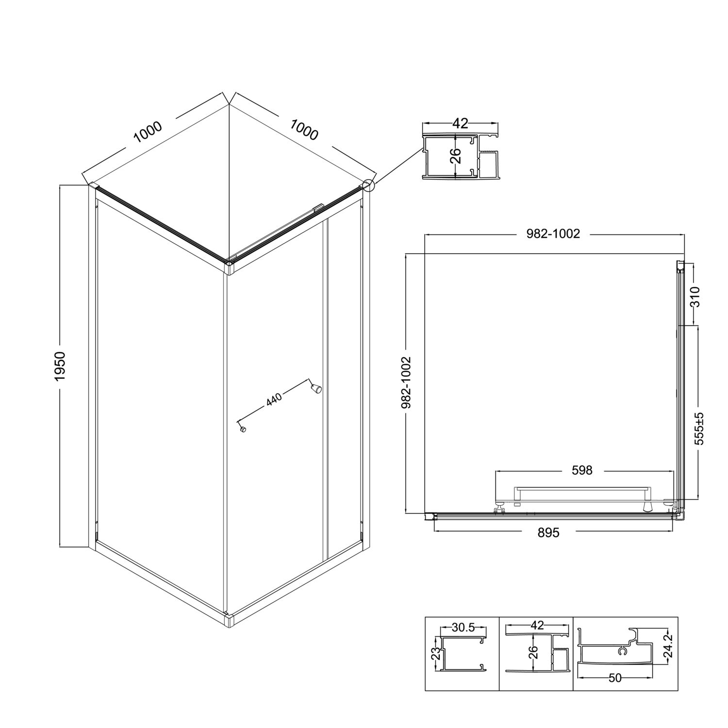 Душевой уголок Niagara Nova NG-6835-34 Black 100x100, стекло прозрачное, профиль черный матовый