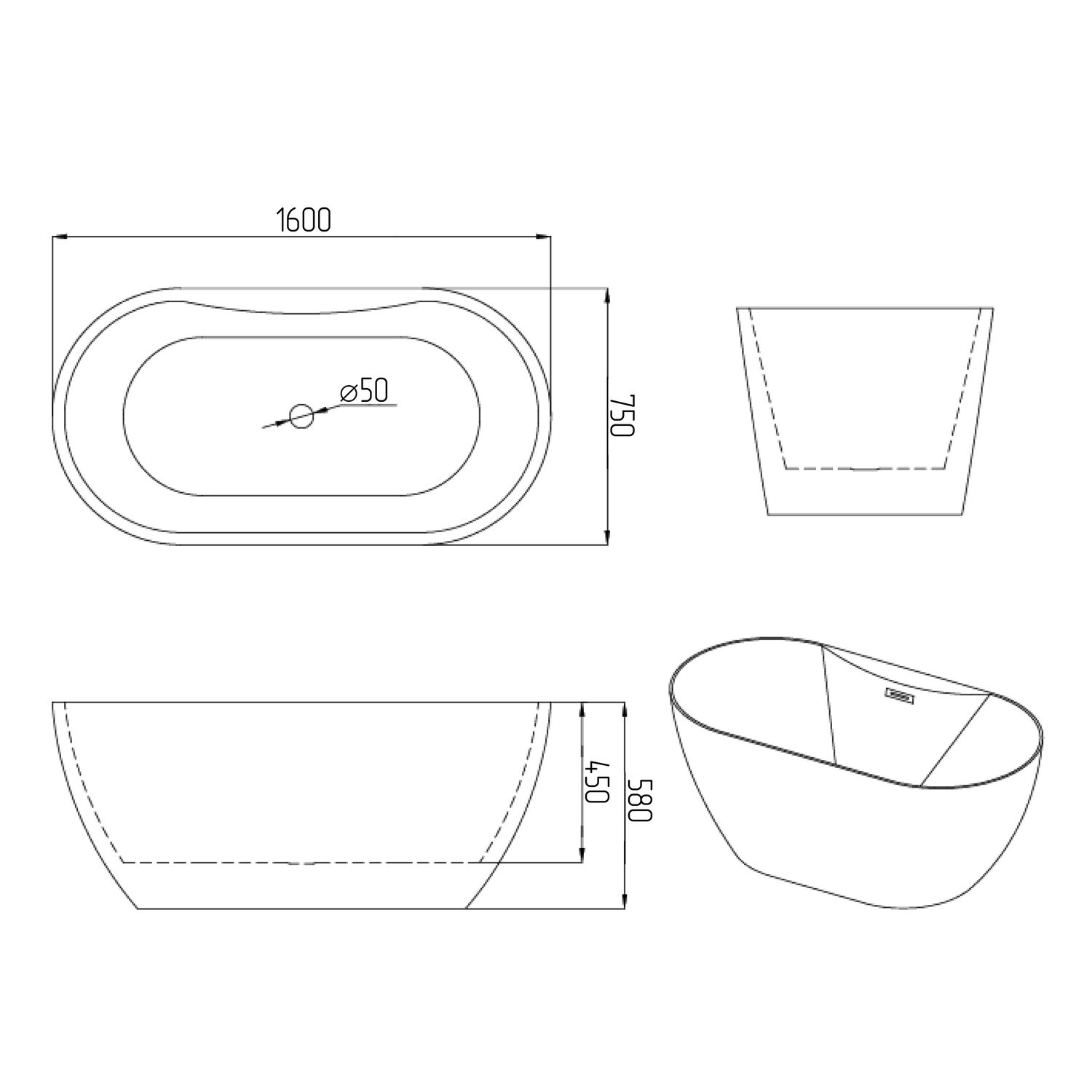 Ванна Grossman Classic GR-12501-1 160х75, цвет белый глянцевый - фото 1
