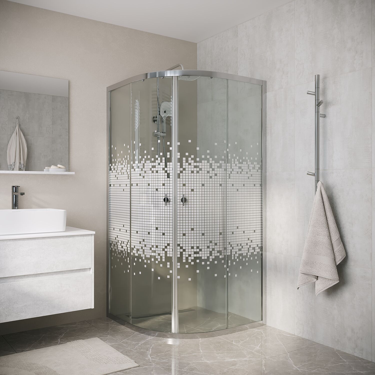 Душевой уголок Niagara Eco NG-1001-14 90х90, стекло мозаика, профиль хром глянцевый
