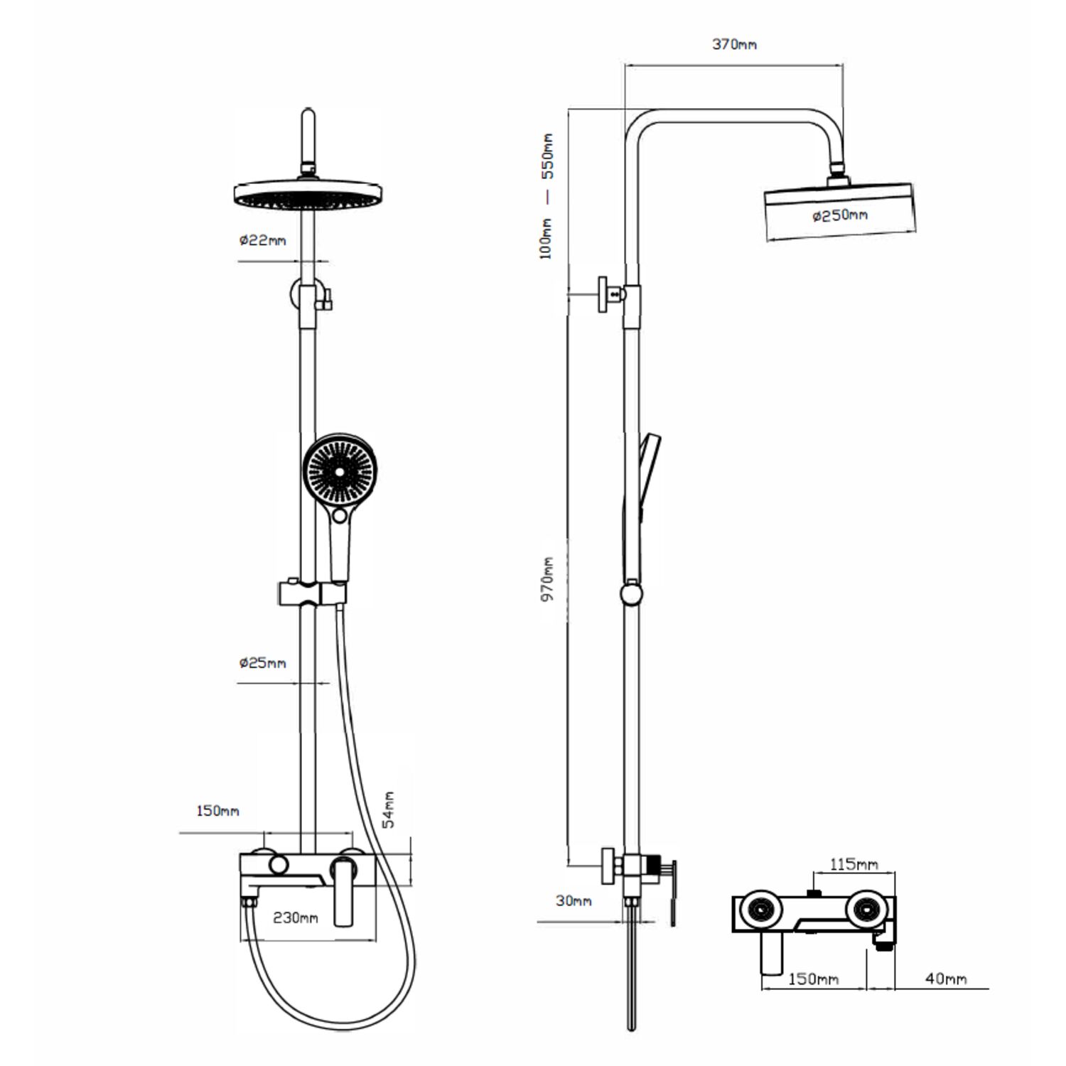 Душевая стойка Vincea VSFS-413MB, с верхним душем, смесителем, цвет черный - фото 1