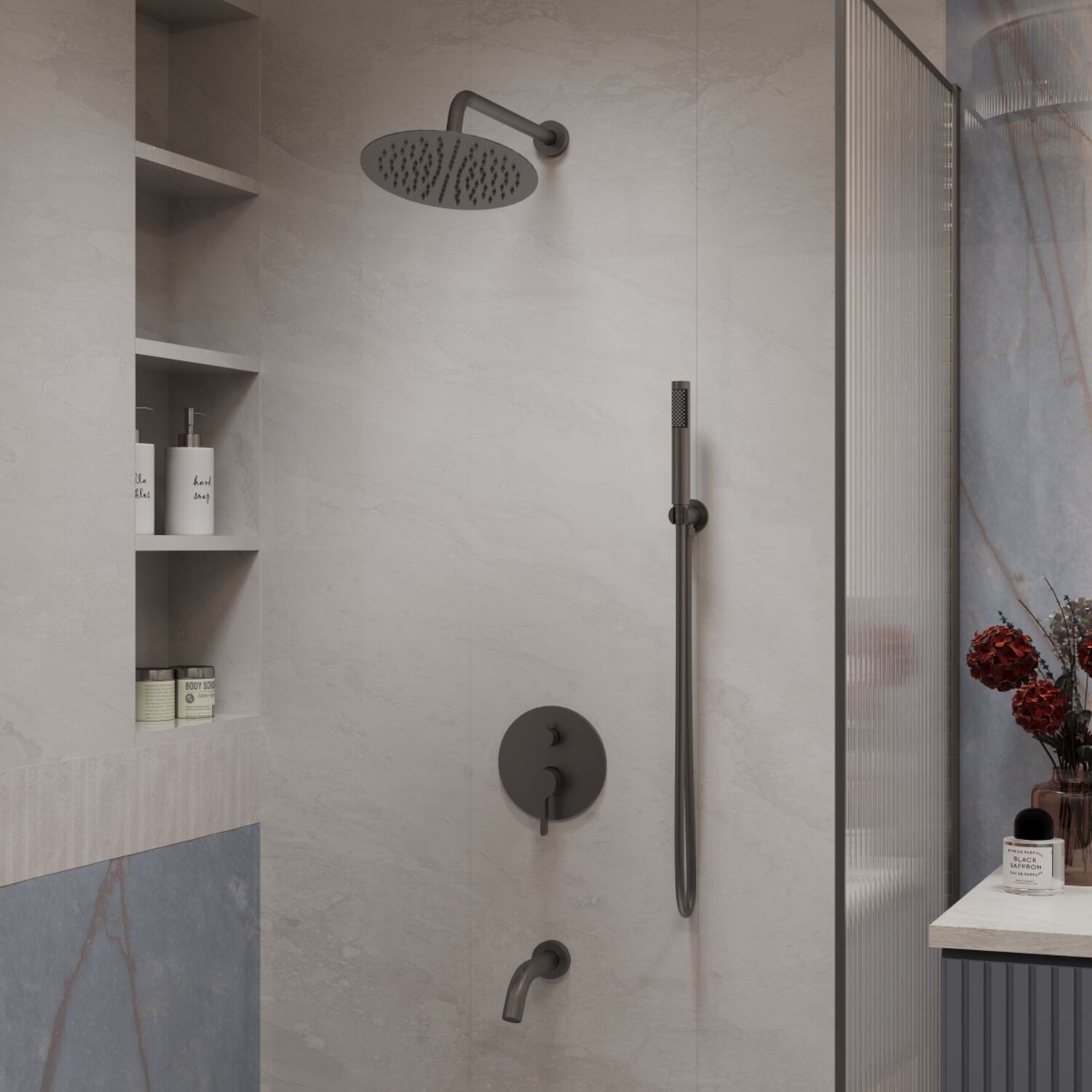 Душевой комплект Vincea Villa VSFW-1VL3GM, встраиваемый, цвет вороненая сталь - фото 1