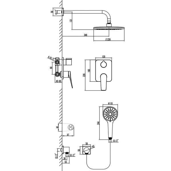 Душевой комплект Lemark Bronx LM3729GM, встраиваемый, цвет графит