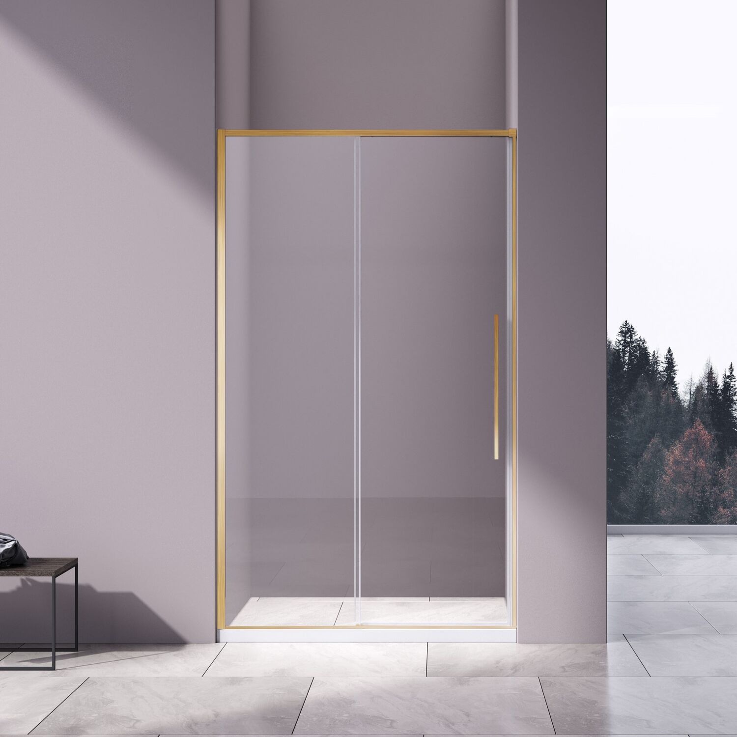 Душевая дверь Vincea Slim-N VDS-4SN 130x195, стекло прозрачное, профиль брашированное золото