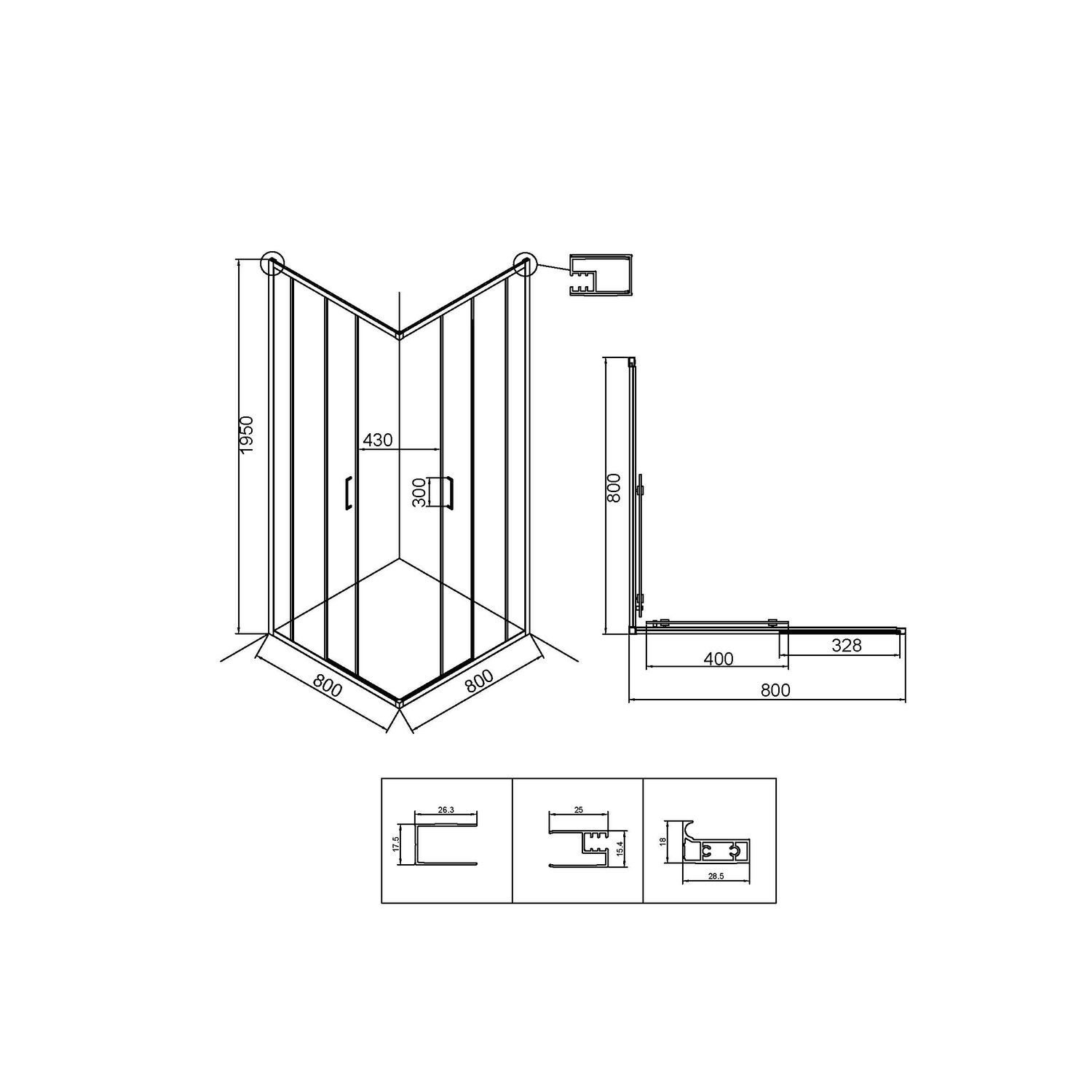 Душевой уголок Niagara Nova NG-6336-80GR 80х80, стекло прозрачное, профиль графит сатин - фото 1
