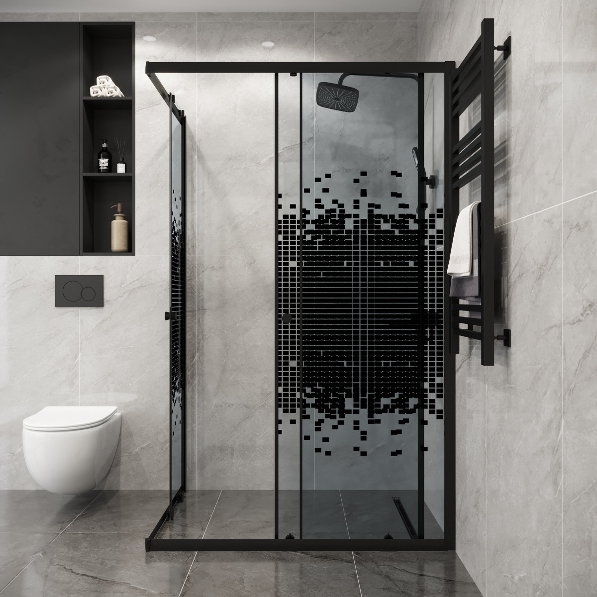 Душевой уголок Niagara Eco NG-1018-14Q Black 100х80, стекло мозаика, профиль черный матовый - фото 1