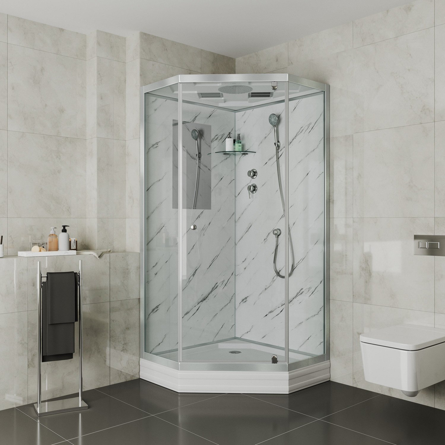 Душевая кабина Niagara Luxe NG-7701DM 90x90, стекло прозрачное, профиль серебро, с крышей