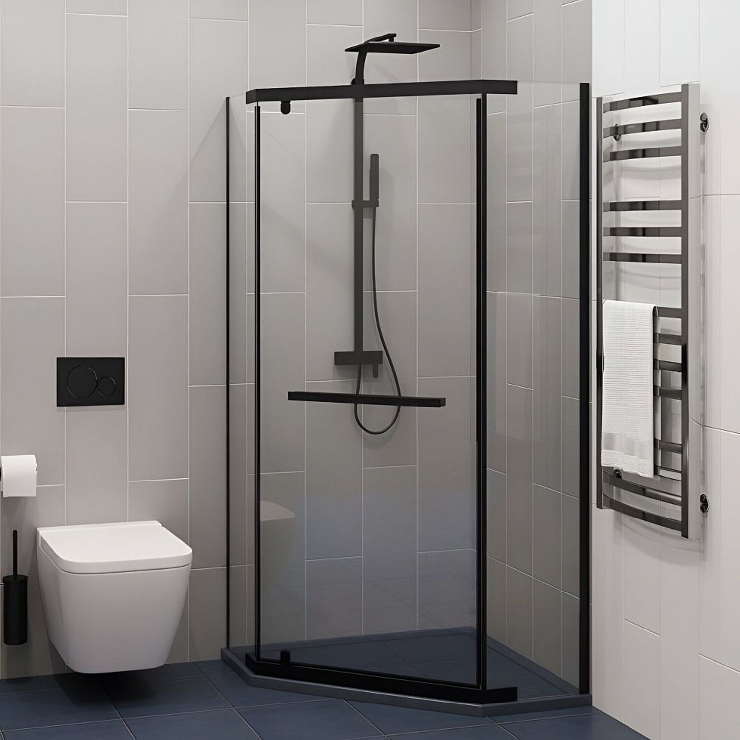 Душевой уголок CeruttiSPA Chika ZP101B 100x100, с полотенцедержателем, стекло прозрачное, профиль черный