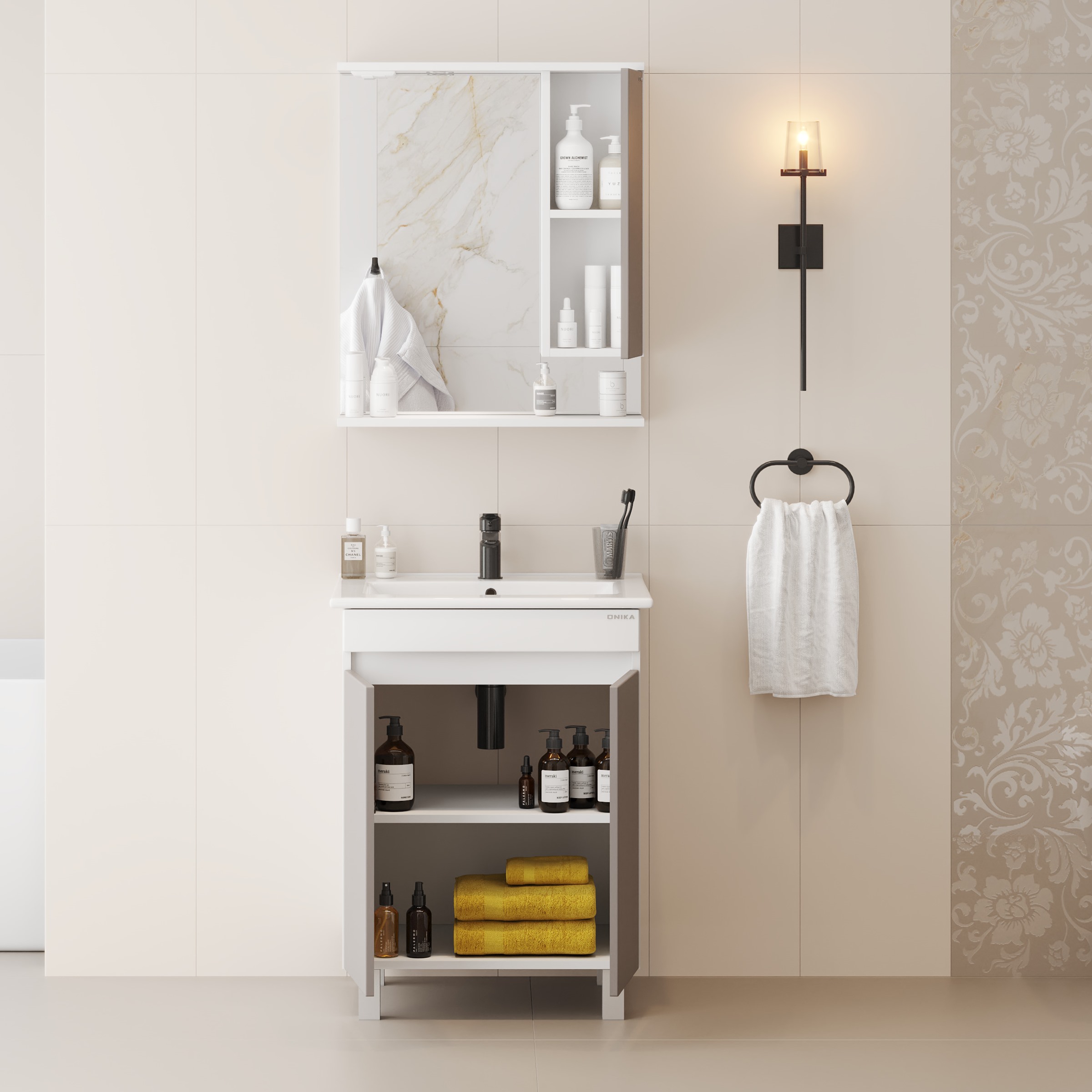 Мебель для ванной Оника Марви 60, цвет белый / мокко - фото 1