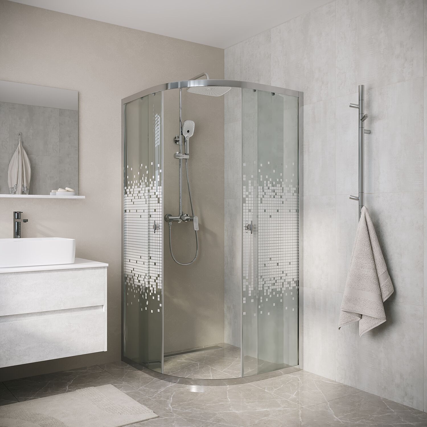 Душевой уголок Niagara Eco NG-1001-14 90х90, стекло мозаика, профиль хром глянцевый - фото 1